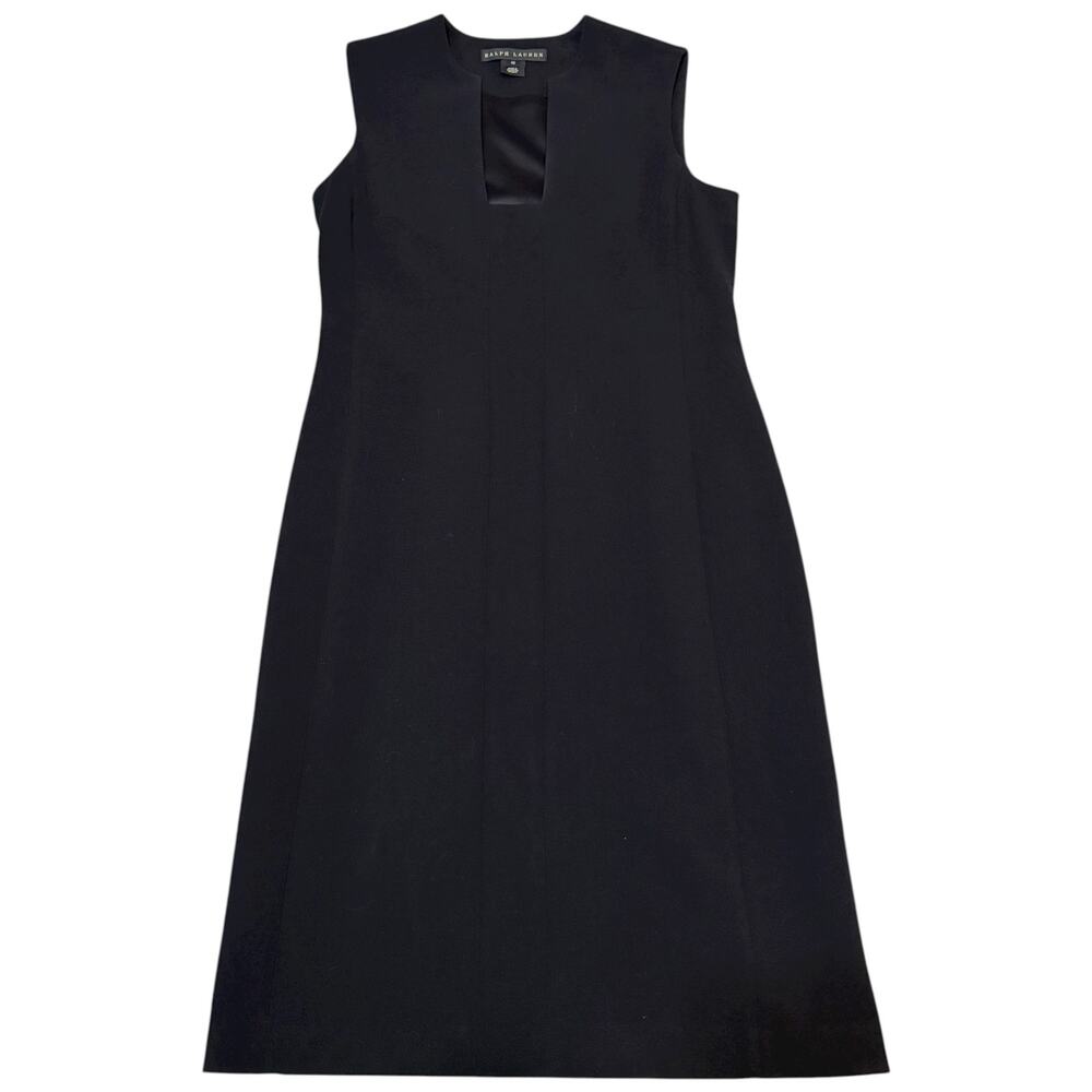 Ralph Lauren Black Label Wool Sheath Dress Square Notch Neck Black Size 10